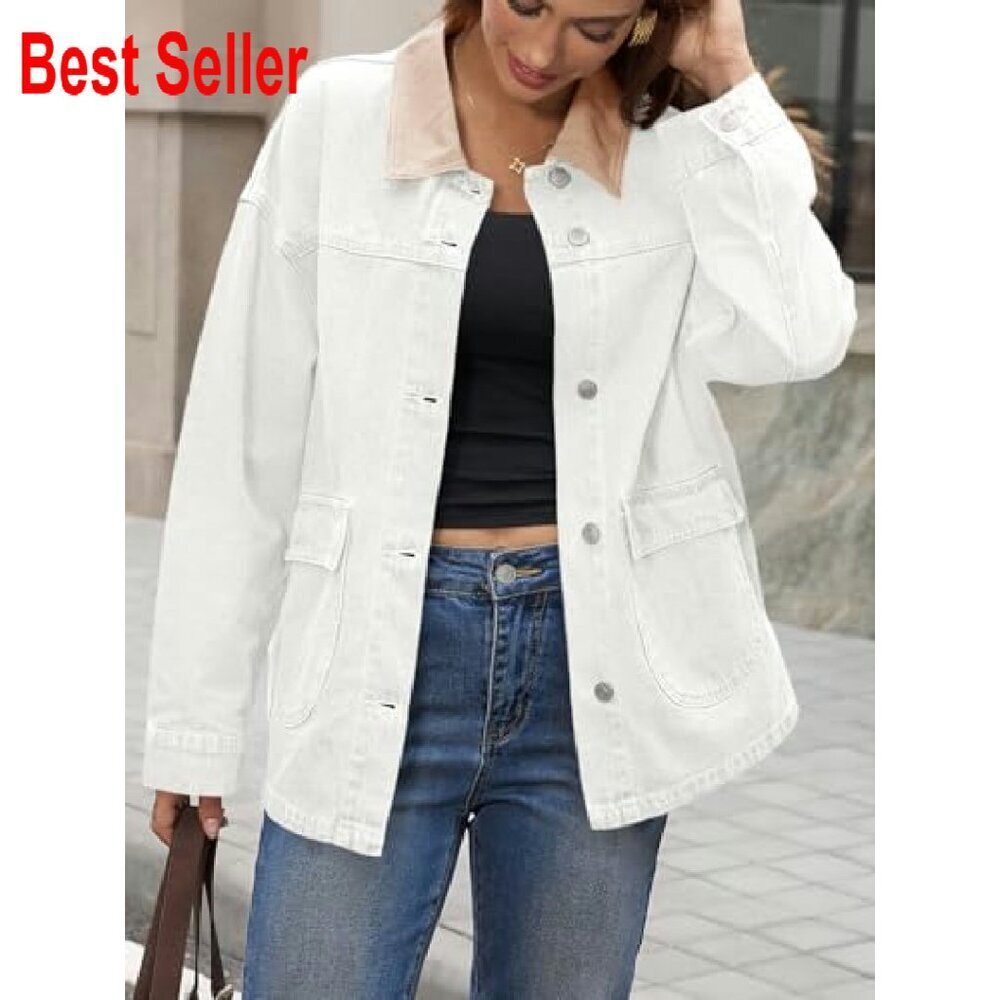 Oversized Denim Jacket Classic Y2K Streetwear Button Down Drop Shoulder - Picture 7 of 7